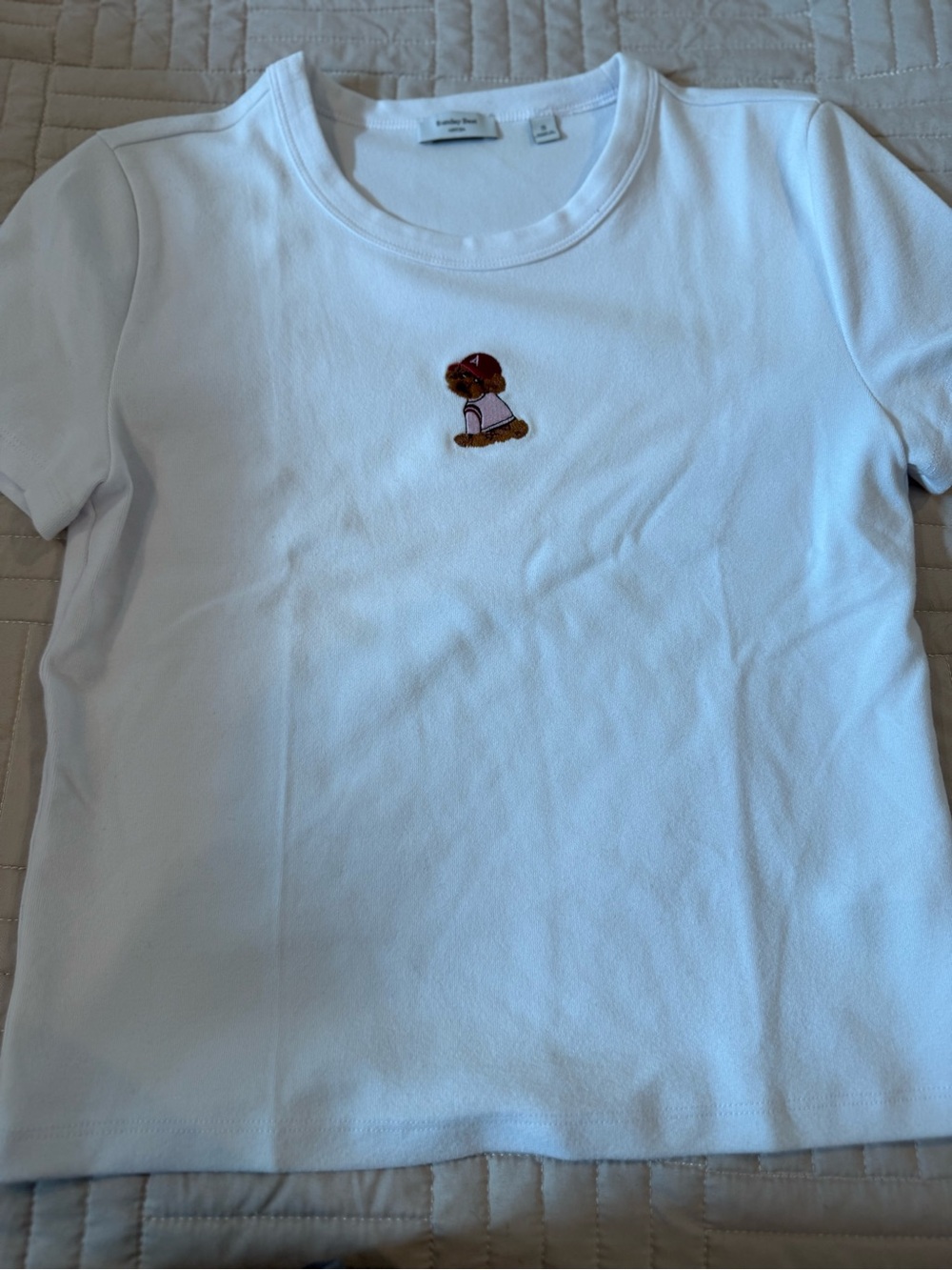 Sunday Best White Tee with Embroidered Puppy Accent